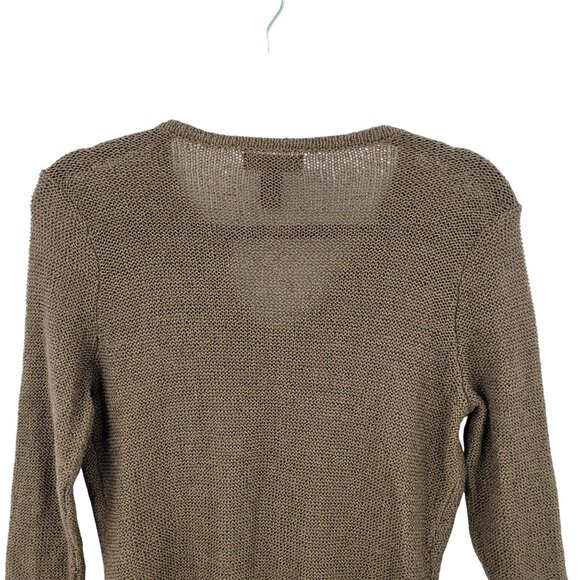 Vtg Chaps Denim Womens Army Green Open Knit Sweater Sz M Tie Neck Casual Grunge - Picture 6 of 8